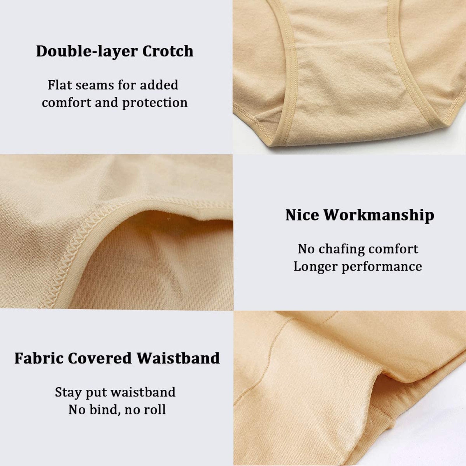 M-4XL 4 Pack 2 Black and 2 Khaki  High Waist Full Coverage Seamless Panties