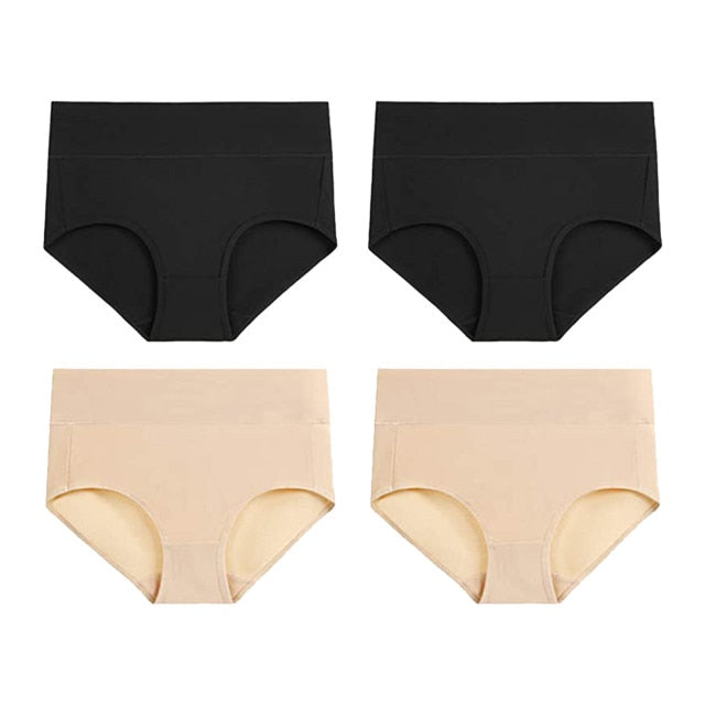 M-4XL 4 Pack 2 Black and 2 Khaki  High Waist Full Coverage Seamless Panties
