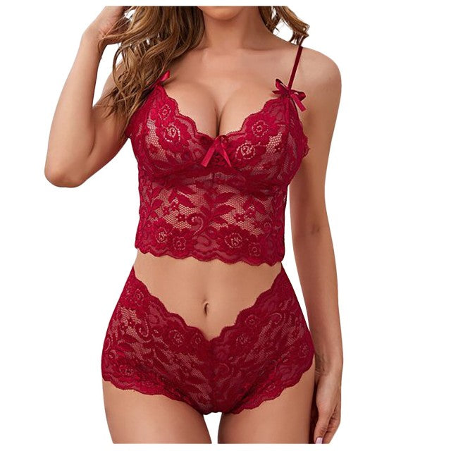 Adjustable Thin Lace Flower Printed Underwear Suit