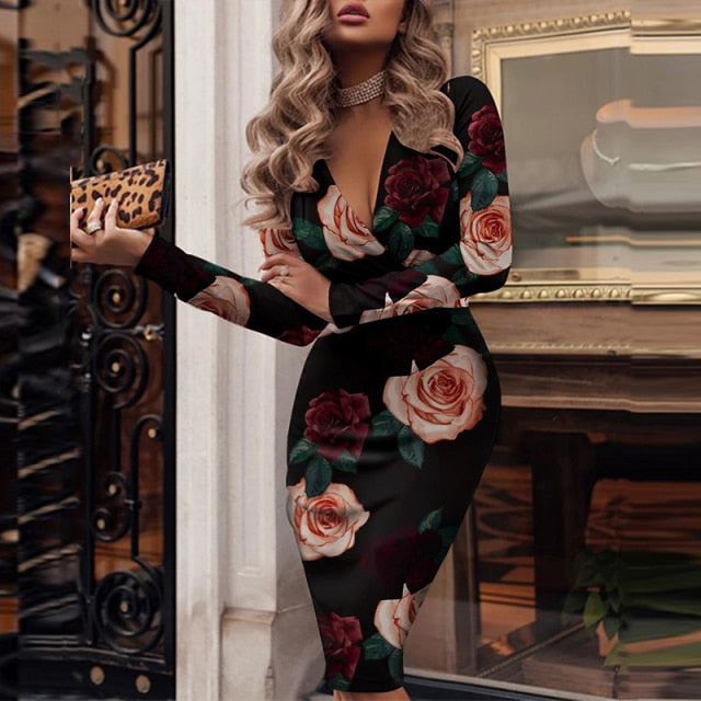 Elegant Deep V Neck Dress