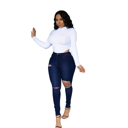 Ripped Casual Zipper Fly Long Jeans