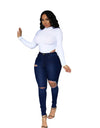 Ripped Casual Zipper Fly Long Jeans