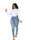 Ripped Casual Zipper Fly Long Jeans