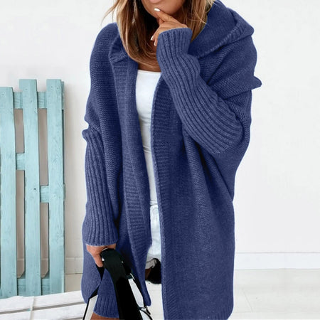 Open Front Knitted Hooded Cardigan