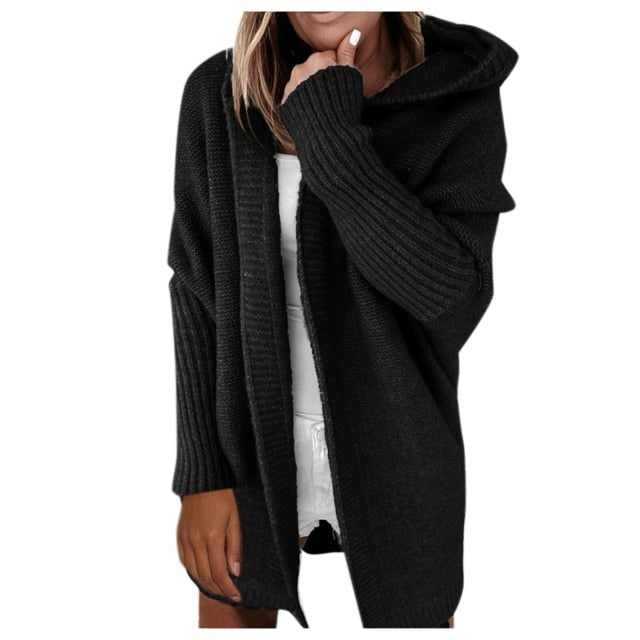 Open Front Knitted Hooded Cardigan