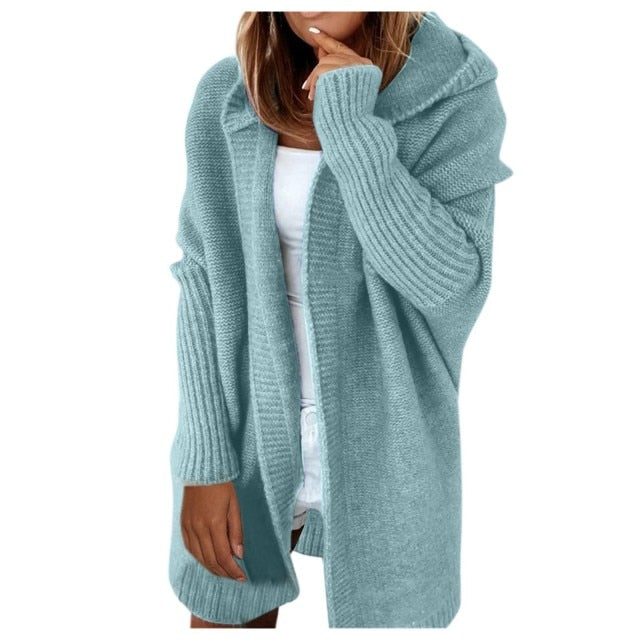 Open Front Knitted Hooded Cardigan