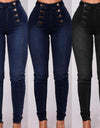 Solid Color Double Breasted High Waist Skinny Jeans