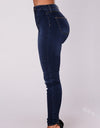 Solid Color Double Breasted High Waist Skinny Jeans
