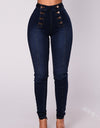 Solid Color Double Breasted High Waist Skinny Jeans