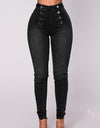 Solid Color Double Breasted High Waist Skinny Jeans