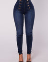 Solid Color Double Breasted High Waist Skinny Jeans