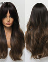 Emmor Synthetic Wigs Natural Ombre, Brown Wavy Hair Wig for Women Heat Resistant Fiber