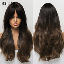 将图片加载到图库查看器，Emmor Synthetic Wigs Natural Ombre, Brown Wavy Hair Wig for Women Heat Resistant Fiber
