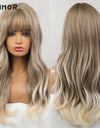 Emmor Synthetic Wigs Natural Ombre, Brown Wavy Hair Wig for Women Heat Resistant Fiber