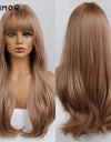 Emmor Synthetic Wigs Natural Ombre, Brown Wavy Hair Wig for Women Heat Resistant Fiber