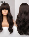 Emmor Synthetic Wigs Natural Ombre, Brown Wavy Hair Wig for Women Heat Resistant Fiber