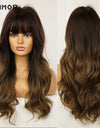 Emmor Synthetic Wigs Natural Ombre, Brown Wavy Hair Wig for Women Heat Resistant Fiber
