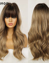 Emmor Synthetic Wigs Natural Ombre, Brown Wavy Hair Wig for Women Heat Resistant Fiber