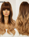Emmor Synthetic Wigs Natural Ombre, Brown Wavy Hair Wig for Women Heat Resistant Fiber