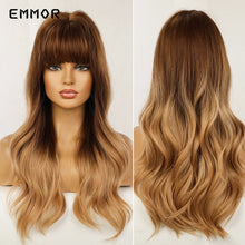 სურათის ჩატვირთვა გალერეის მნახველში, Emmor Synthetic Wigs Natural Ombre, Brown Wavy Hair Wig for Women Heat Resistant Fiber
