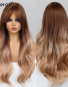 Emmor Synthetic Wigs Natural Ombre, Brown Wavy Hair Wig for Women Heat Resistant Fiber