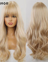 Emmor Synthetic Wigs Natural Ombre, Brown Wavy Hair Wig for Women Heat Resistant Fiber