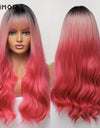 Emmor Synthetic Wigs Natural Ombre, Brown Wavy Hair Wig for Women Heat Resistant Fiber