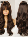 Emmor Synthetic Wigs Natural Ombre, Brown Wavy Hair Wig for Women Heat Resistant Fiber