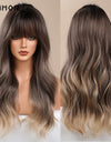Emmor Synthetic Wigs Natural Ombre, Brown Wavy Hair Wig for Women Heat Resistant Fiber