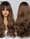 Emmor Synthetic Wigs Natural Ombre, Brown Wavy Hair Wig for Women Heat Resistant Fiber