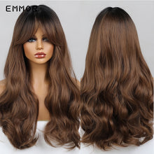 სურათის ჩატვირთვა გალერეის მნახველში, Emmor Synthetic Wigs Natural Ombre, Brown Wavy Hair Wig for Women Heat Resistant Fiber
