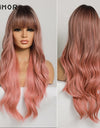 Emmor Synthetic Wigs Natural Ombre, Brown Wavy Hair Wig for Women Heat Resistant Fiber