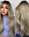 Emmor Synthetic Wigs Natural Ombre, Brown Wavy Hair Wig for Women Heat Resistant Fiber