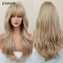 将图片加载到图库查看器，Emmor Synthetic Wigs Natural Ombre, Brown Wavy Hair Wig for Women Heat Resistant Fiber
