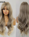 Emmor Synthetic Wigs Natural Ombre, Brown Wavy Hair Wig for Women Heat Resistant Fiber