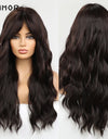 Emmor Synthetic Wigs Natural Ombre, Brown Wavy Hair Wig for Women Heat Resistant Fiber