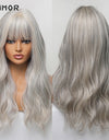 Emmor Synthetic Wigs Natural Ombre, Brown Wavy Hair Wig for Women Heat Resistant Fiber