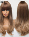 Emmor Synthetic Wigs Natural Ombre, Brown Wavy Hair Wig for Women Heat Resistant Fiber