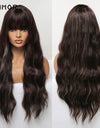 Emmor Synthetic Wigs Natural Ombre, Brown Wavy Hair Wig for Women Heat Resistant Fiber