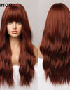 Emmor Synthetic Wigs Natural Ombre, Brown Wavy Hair Wig for Women Heat Resistant Fiber