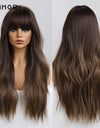 Emmor Synthetic Wigs Natural Ombre, Brown Wavy Hair Wig for Women Heat Resistant Fiber