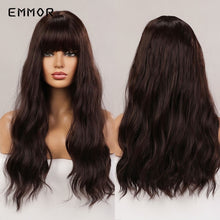 სურათის ჩატვირთვა გალერეის მნახველში, Emmor Synthetic Wigs Natural Ombre, Brown Wavy Hair Wig for Women Heat Resistant Fiber
