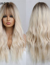 Emmor Synthetic Wigs Natural Ombre, Brown Wavy Hair Wig for Women Heat Resistant Fiber
