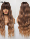 Emmor Synthetic Wigs Natural Ombre, Brown Wavy Hair Wig for Women Heat Resistant Fiber