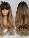 Emmor Synthetic Wigs Natural Ombre, Brown Wavy Hair Wig for Women Heat Resistant Fiber