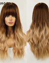 Emmor Synthetic Wigs Natural Ombre, Brown Wavy Hair Wig for Women Heat Resistant Fiber