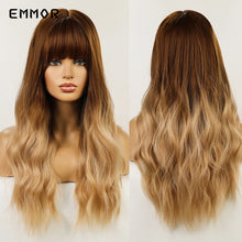 სურათის ჩატვირთვა გალერეის მნახველში, Emmor Synthetic Wigs Natural Ombre, Brown Wavy Hair Wig for Women Heat Resistant Fiber
