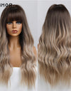 Emmor Synthetic Wigs Natural Ombre, Brown Wavy Hair Wig for Women Heat Resistant Fiber