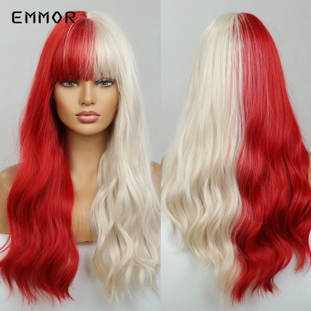 Emmor Synthetic Wigs Natural Ombre, Brown Wavy Hair Wig for Women Heat Resistant Fiber