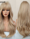 Emmor Synthetic Wigs Natural Ombre, Brown Wavy Hair Wig for Women Heat Resistant Fiber